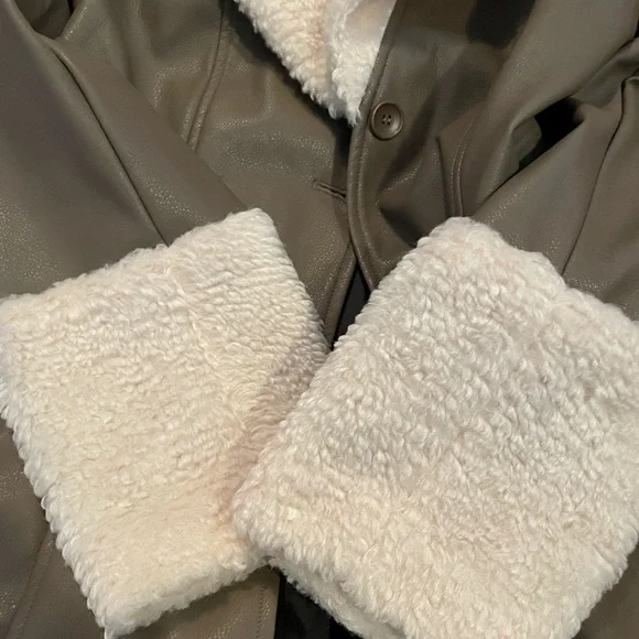 GIGI TAUPE VEGAN LEATHER PEA COAT - Picture 5 of 6